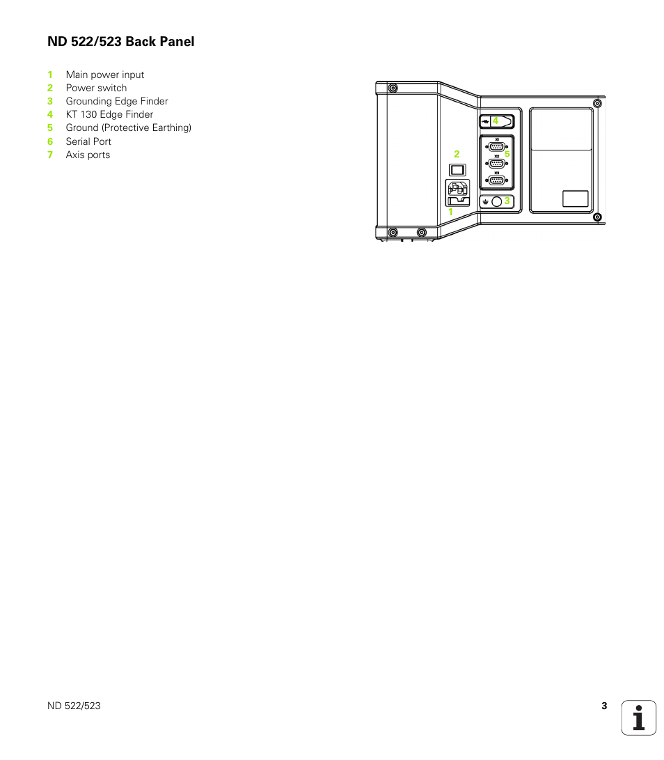 Nd 522/523 back panel | HEIDENHAIN ND 522 User Manual | Page 3 / 93