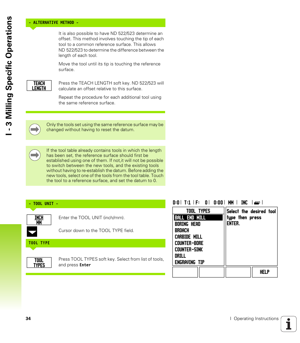 I - 3 milling specific oper ations | HEIDENHAIN ND 522 User Manual | Page 34 / 93