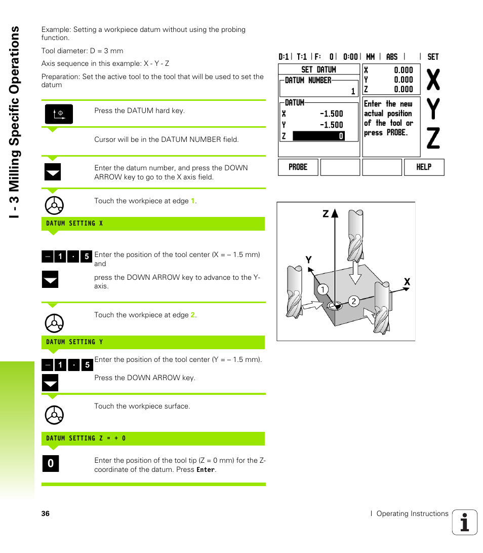 I - 3 milling specific oper ations | HEIDENHAIN ND 522 User Manual | Page 36 / 93