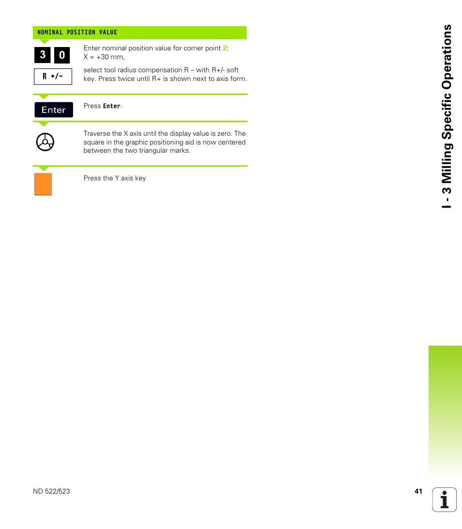 I - 3 milling specific oper ations | HEIDENHAIN ND 522 User Manual | Page 41 / 93