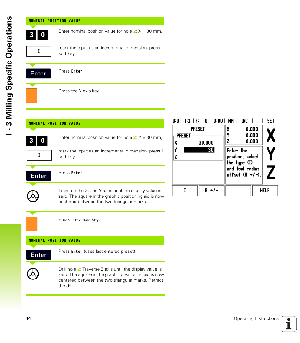 I - 3 milling specific oper ations | HEIDENHAIN ND 522 User Manual | Page 44 / 93