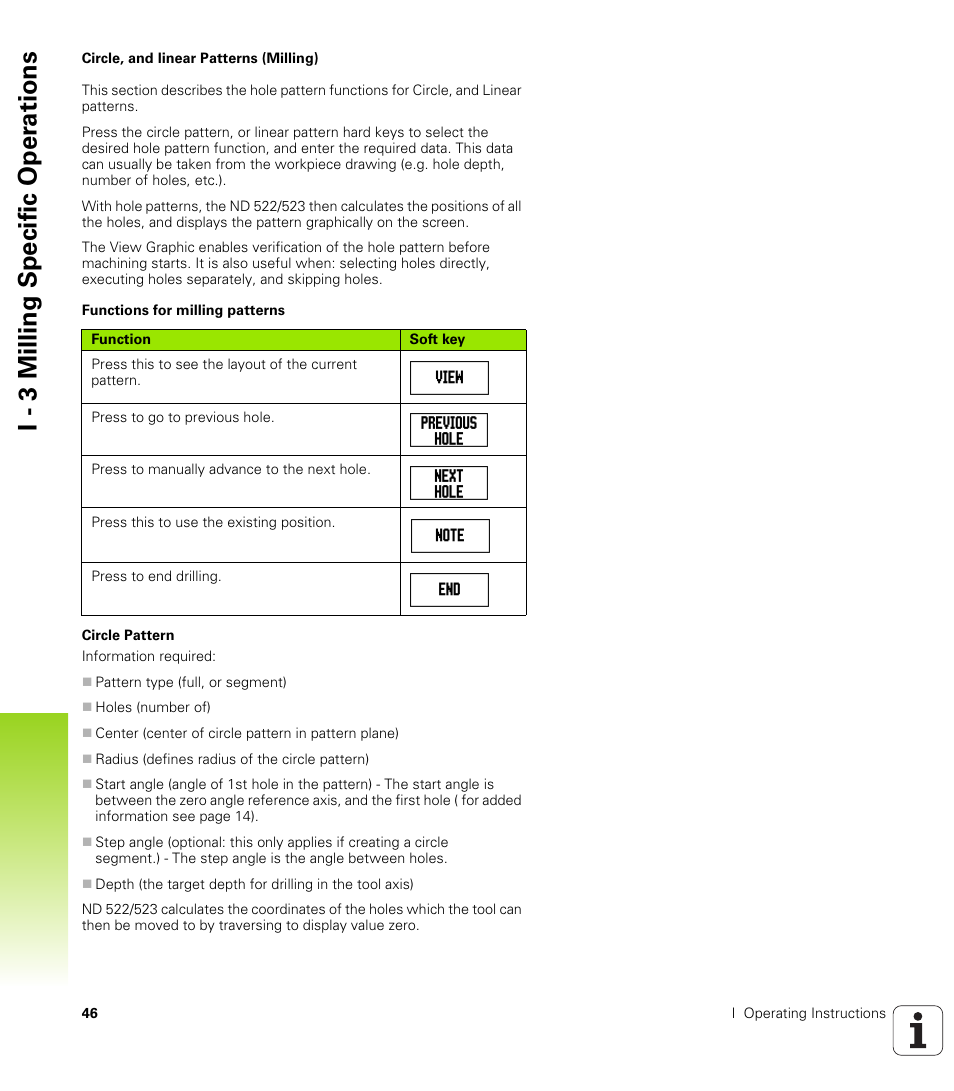 I - 3 milling specific oper ations | HEIDENHAIN ND 522 User Manual | Page 46 / 93