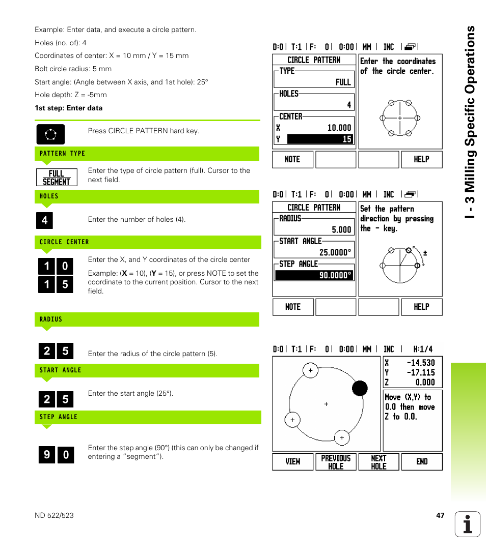 I - 3 milling specific oper ations | HEIDENHAIN ND 522 User Manual | Page 47 / 93