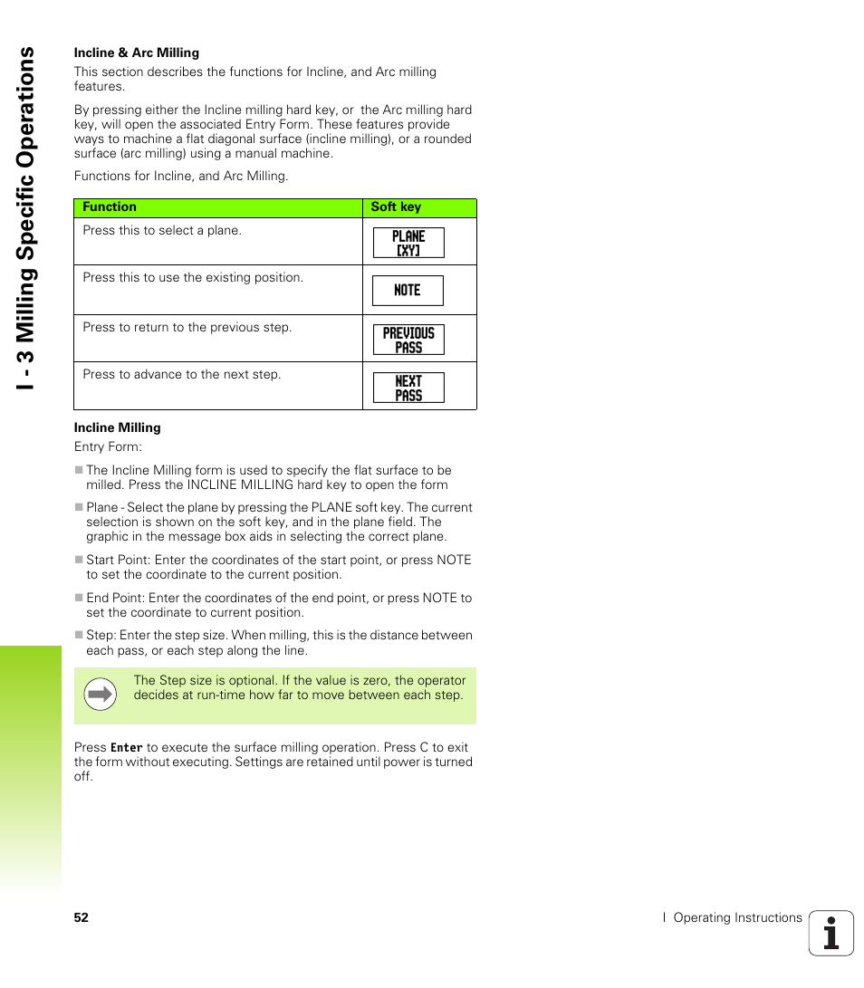 Incline & arc milling incline milling, I - 3 milling specific oper ations | HEIDENHAIN ND 522 User Manual | Page 52 / 93