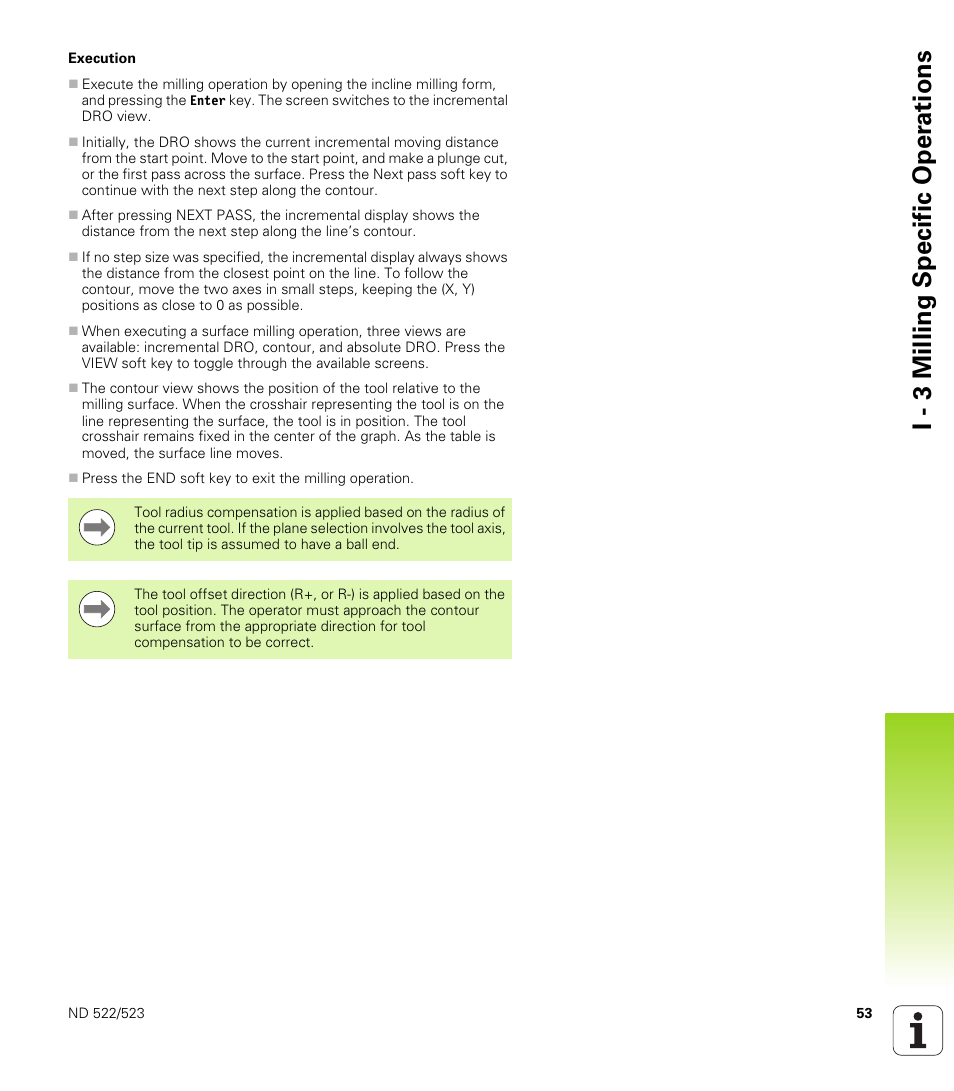 I - 3 milling specific oper ations | HEIDENHAIN ND 522 User Manual | Page 53 / 93