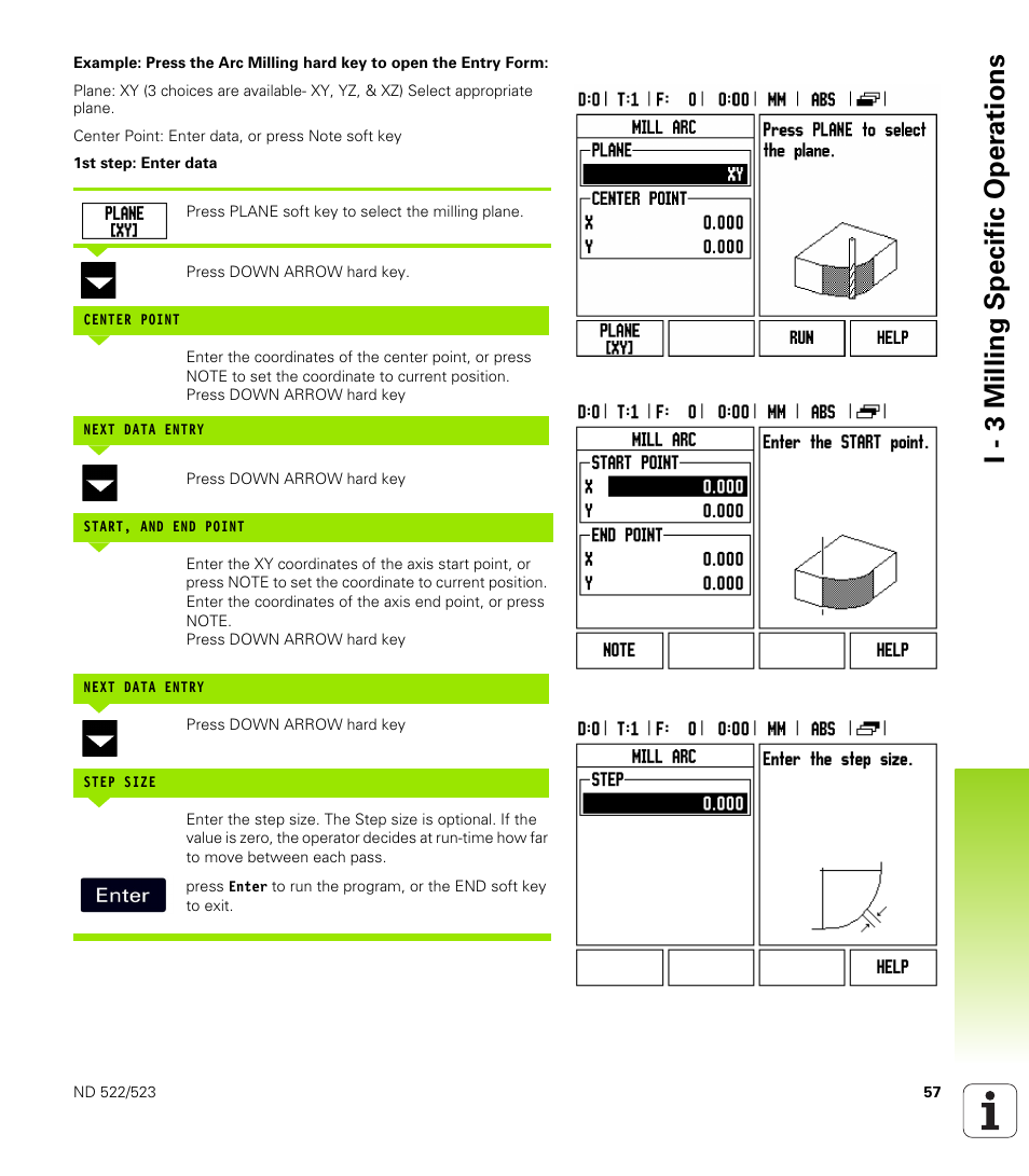 I - 3 milling specific oper ations | HEIDENHAIN ND 522 User Manual | Page 57 / 93