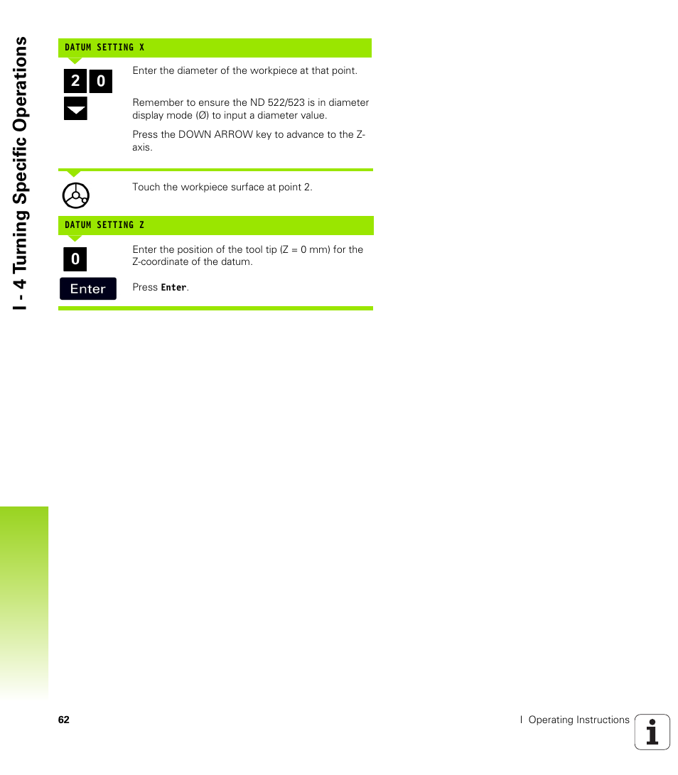 I - 4 tu rn ing specific oper ations | HEIDENHAIN ND 522 User Manual | Page 62 / 93