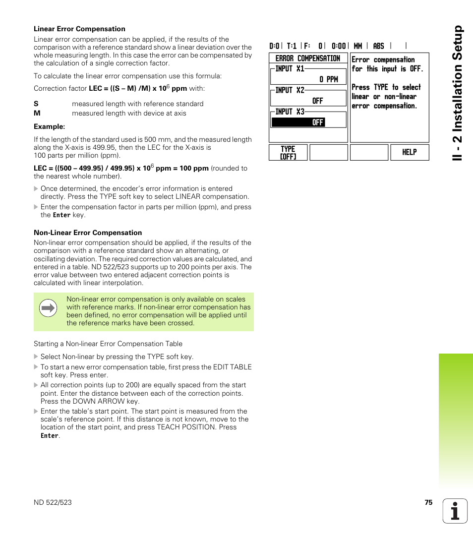 Ii - 2 installation set up | HEIDENHAIN ND 522 User Manual | Page 75 / 93