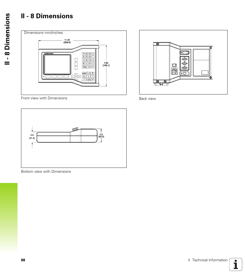 Ii - 8 dimensions | HEIDENHAIN ND 522 User Manual | Page 88 / 93