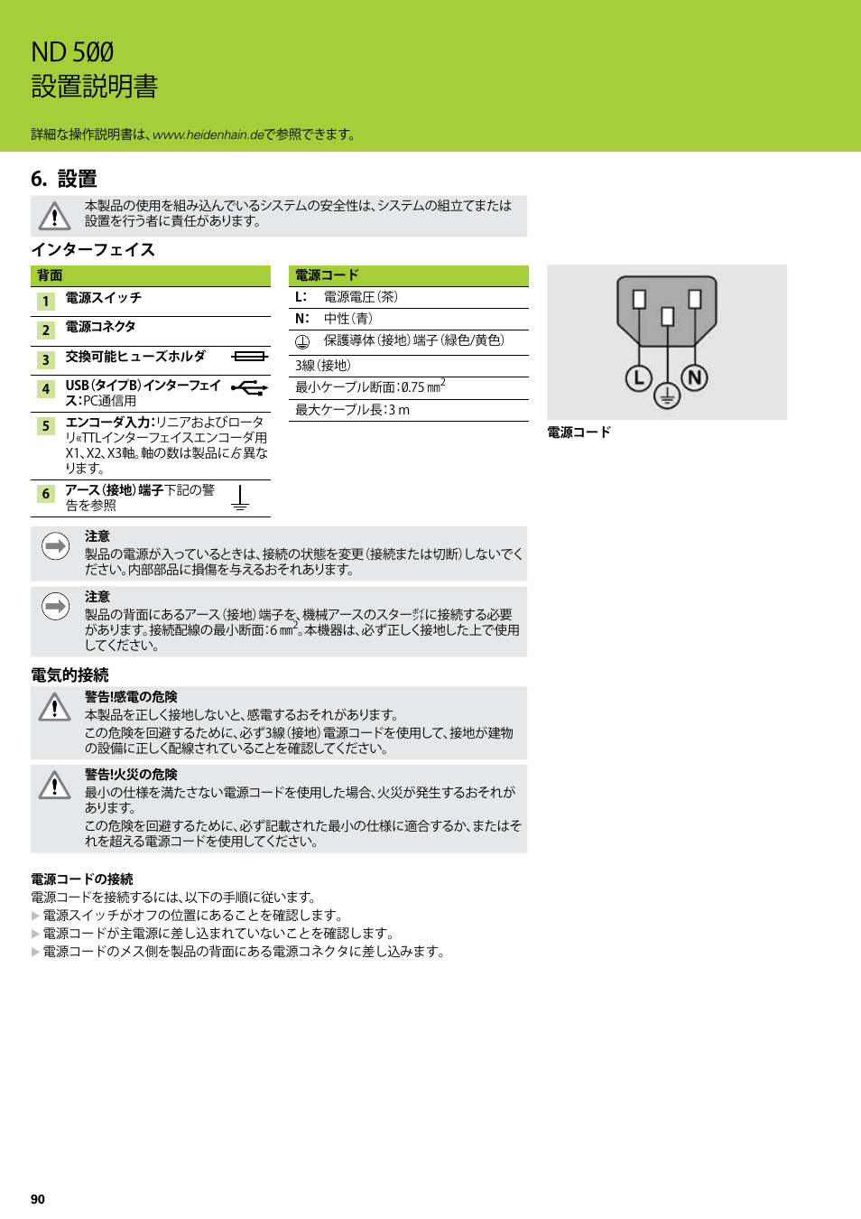 Nd 500 設置説明書 | HEIDENHAIN ND 522 Installation User Manual | Page 90 / 112