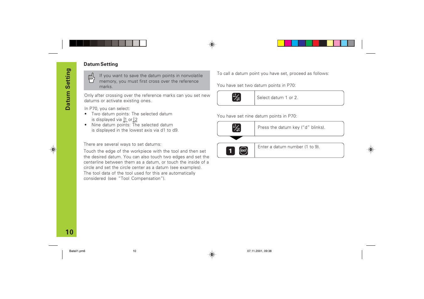 Datum setting | HEIDENHAIN ND 710 v.3 User Manual | Page 10 / 46