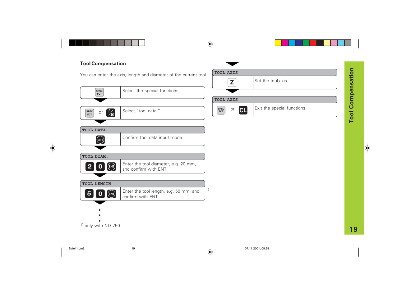 Tool compensation, Tool c ompensation | HEIDENHAIN ND 710 v.3 User Manual | Page 19 / 46