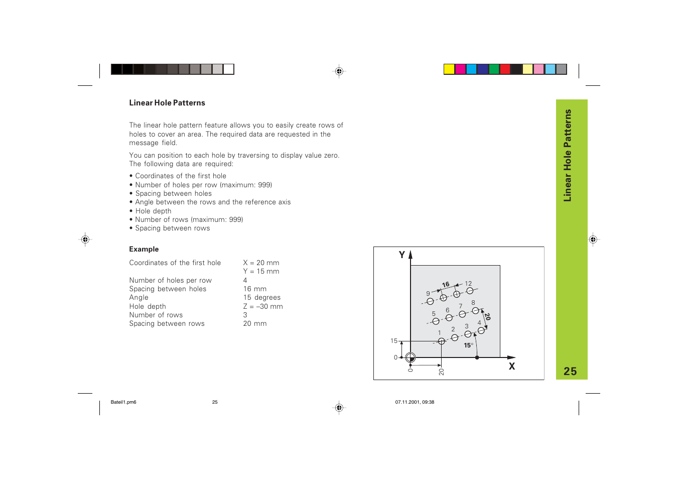 Linear hole patterns | HEIDENHAIN ND 710 v.3 User Manual | Page 25 / 46