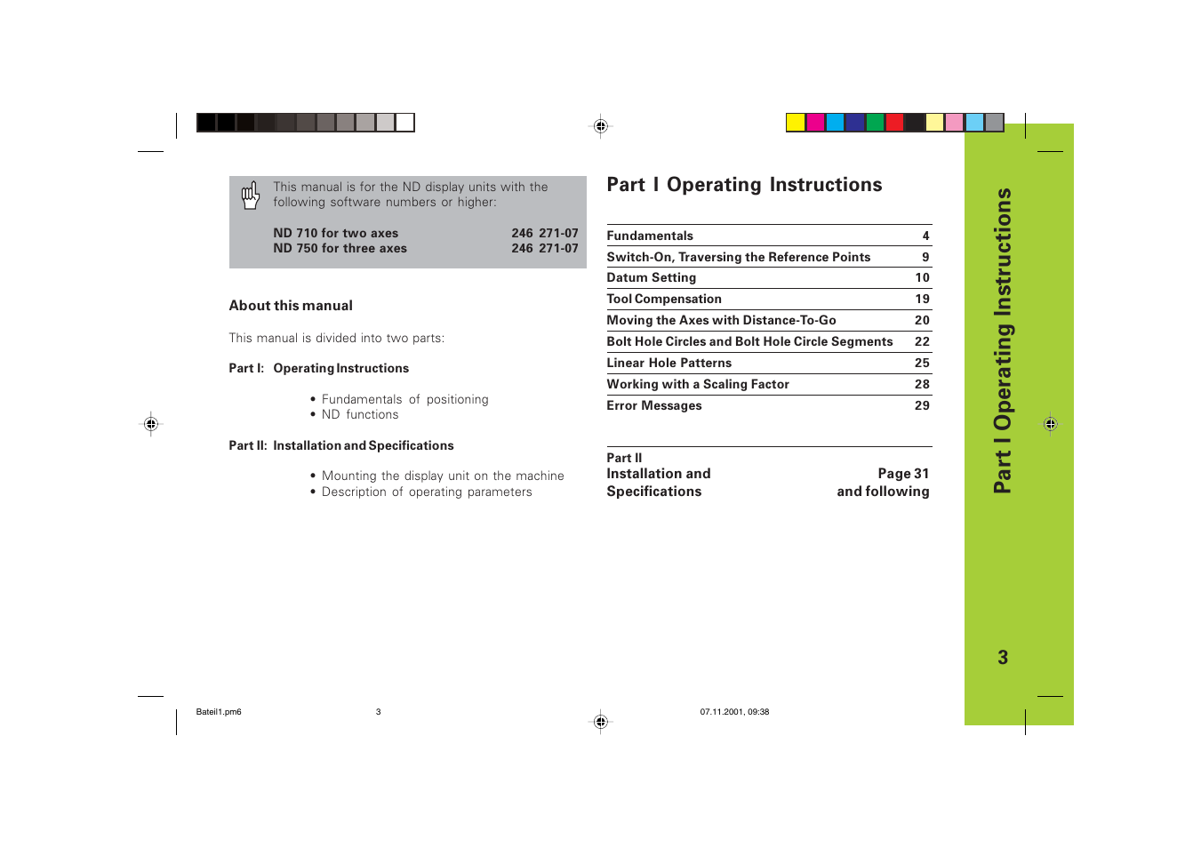 Part i operating instructions | HEIDENHAIN ND 710 v.3 User Manual | Page 3 / 46