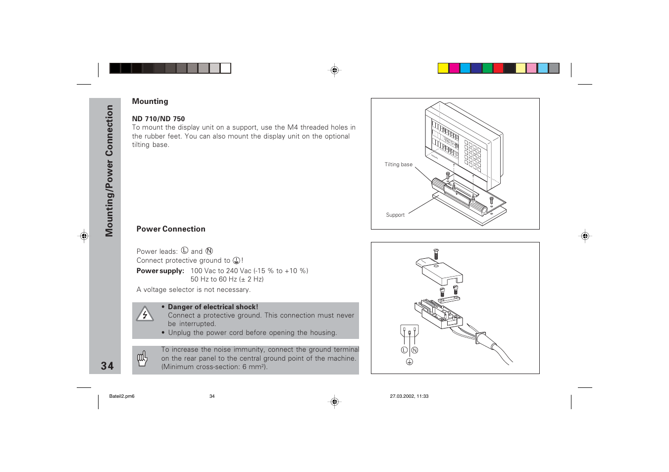 Mounting, Power connection, Mounting/power c onnection | HEIDENHAIN ND 710 v.3 User Manual | Page 33 / 46