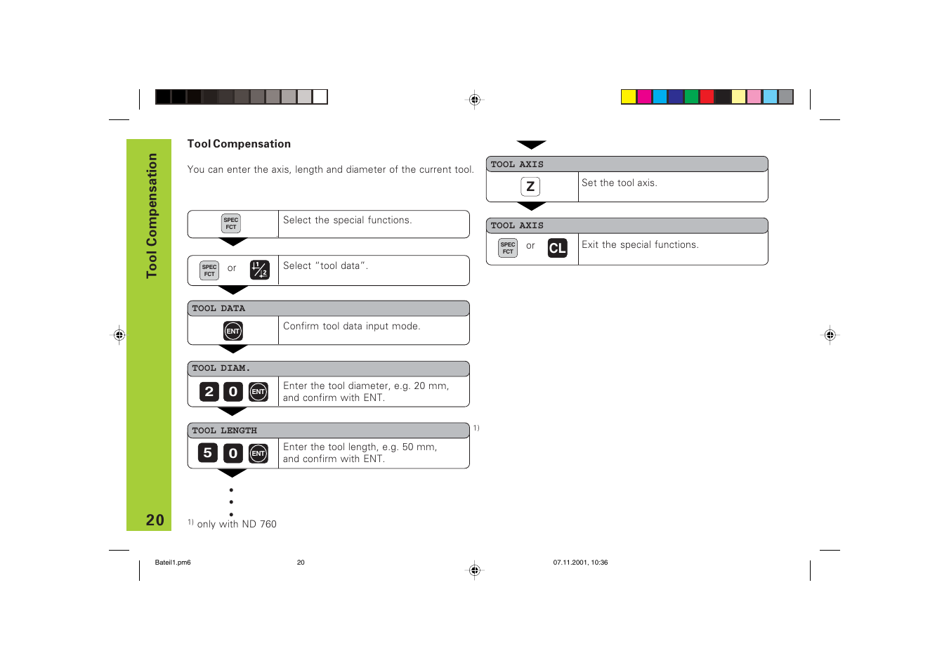 Tool compensation, Tool c ompensation | HEIDENHAIN ND 720 v.3 User Manual | Page 20 / 72