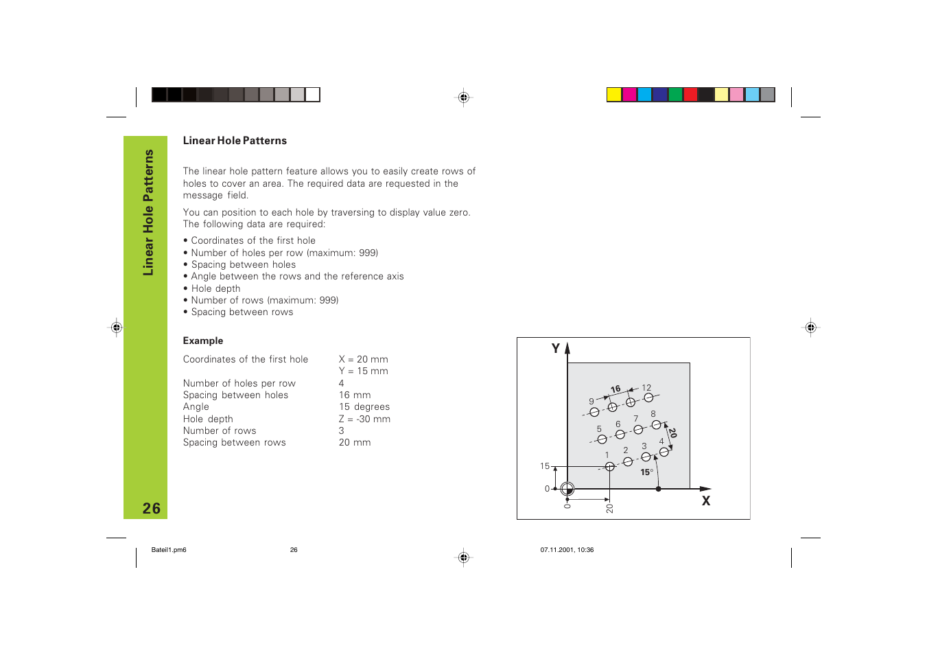 Linear hole patterns | HEIDENHAIN ND 720 v.3 User Manual | Page 26 / 72