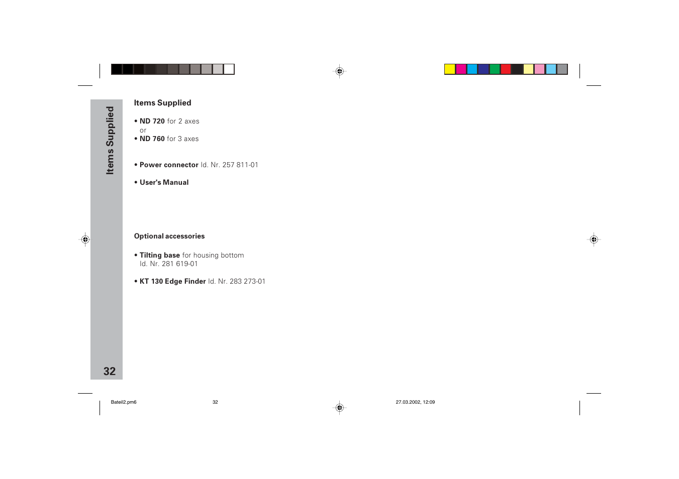 Items supplied | HEIDENHAIN ND 720 v.3 User Manual | Page 32 / 72