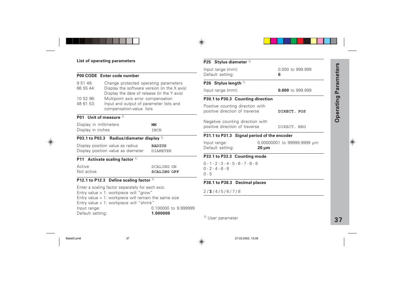 Operating parameter list | HEIDENHAIN ND 720 v.3 User Manual | Page 37 / 72