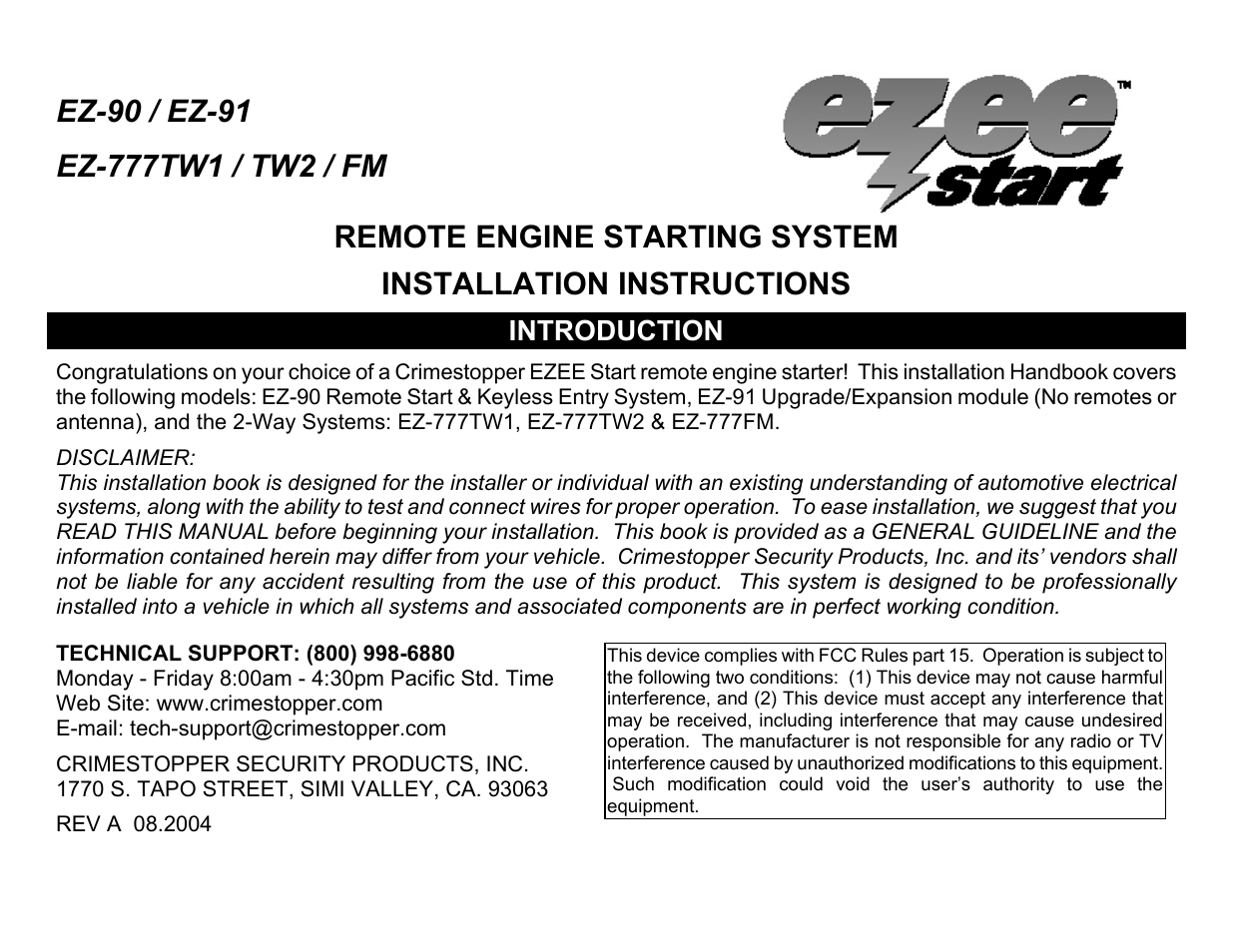 Crimestopper Security Products EZ-91 User Manual | 28 pages