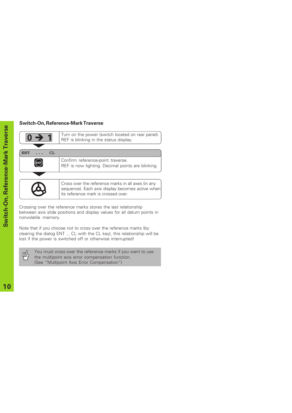 Switch-on, reference-mark traverse, 0è 1 | HEIDENHAIN ND 730 v.1 User Manual | Page 10 / 40