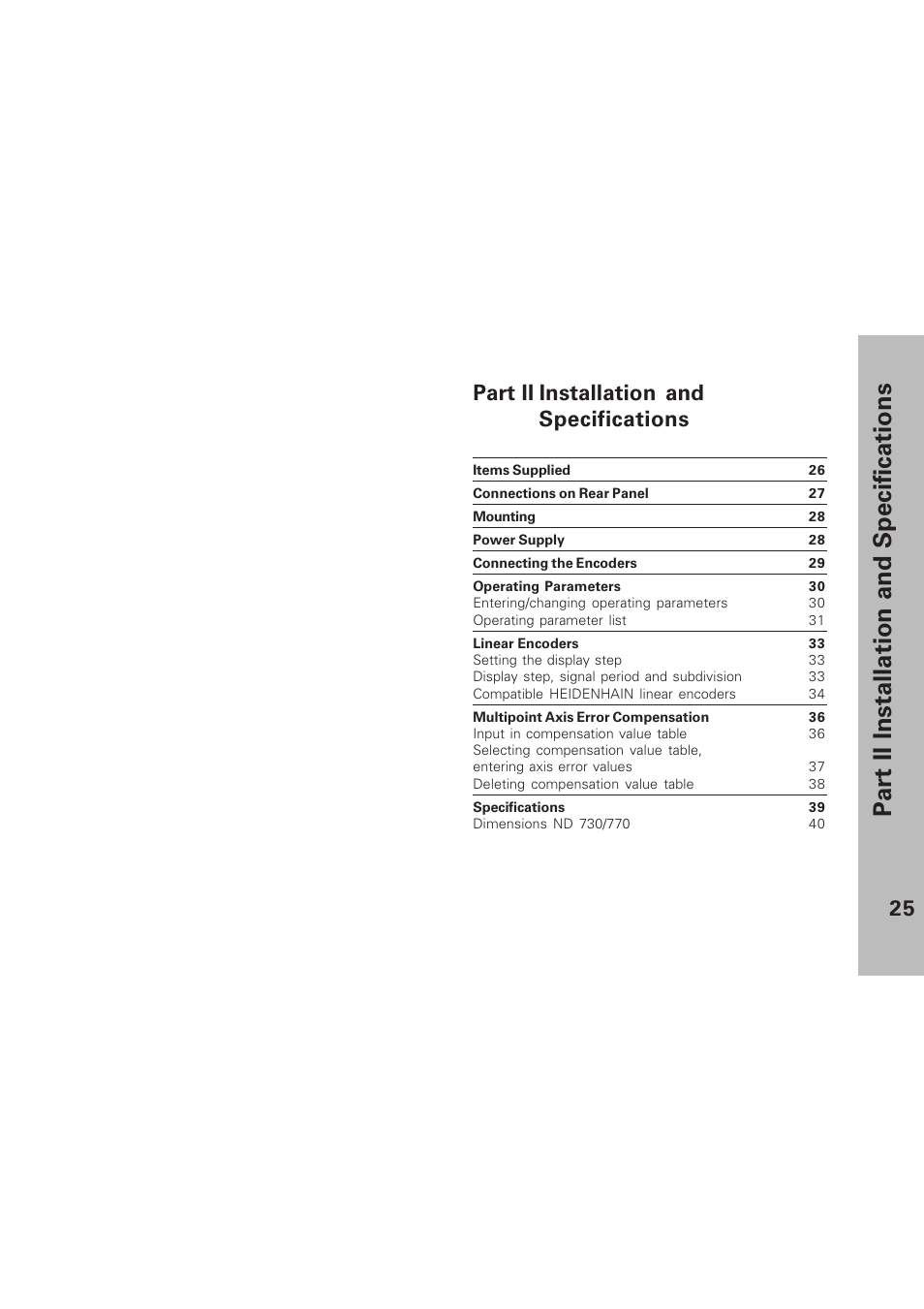 Part ii installation and specifications, 25 part ii installation and specifications | HEIDENHAIN ND 730 v.1 User Manual | Page 24 / 40