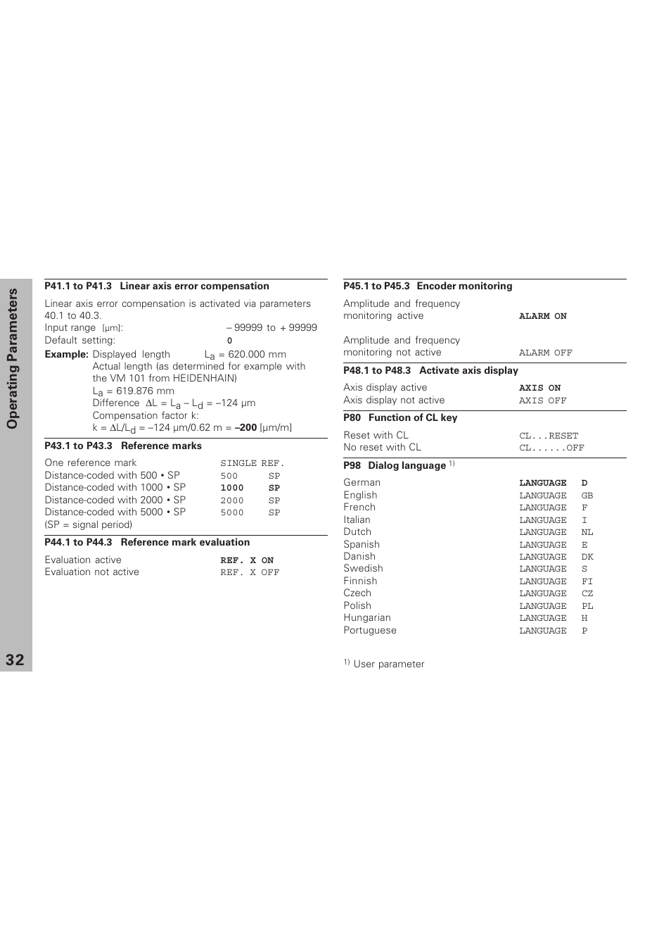 Operating parameters | HEIDENHAIN ND 730 v.1 User Manual | Page 31 / 40
