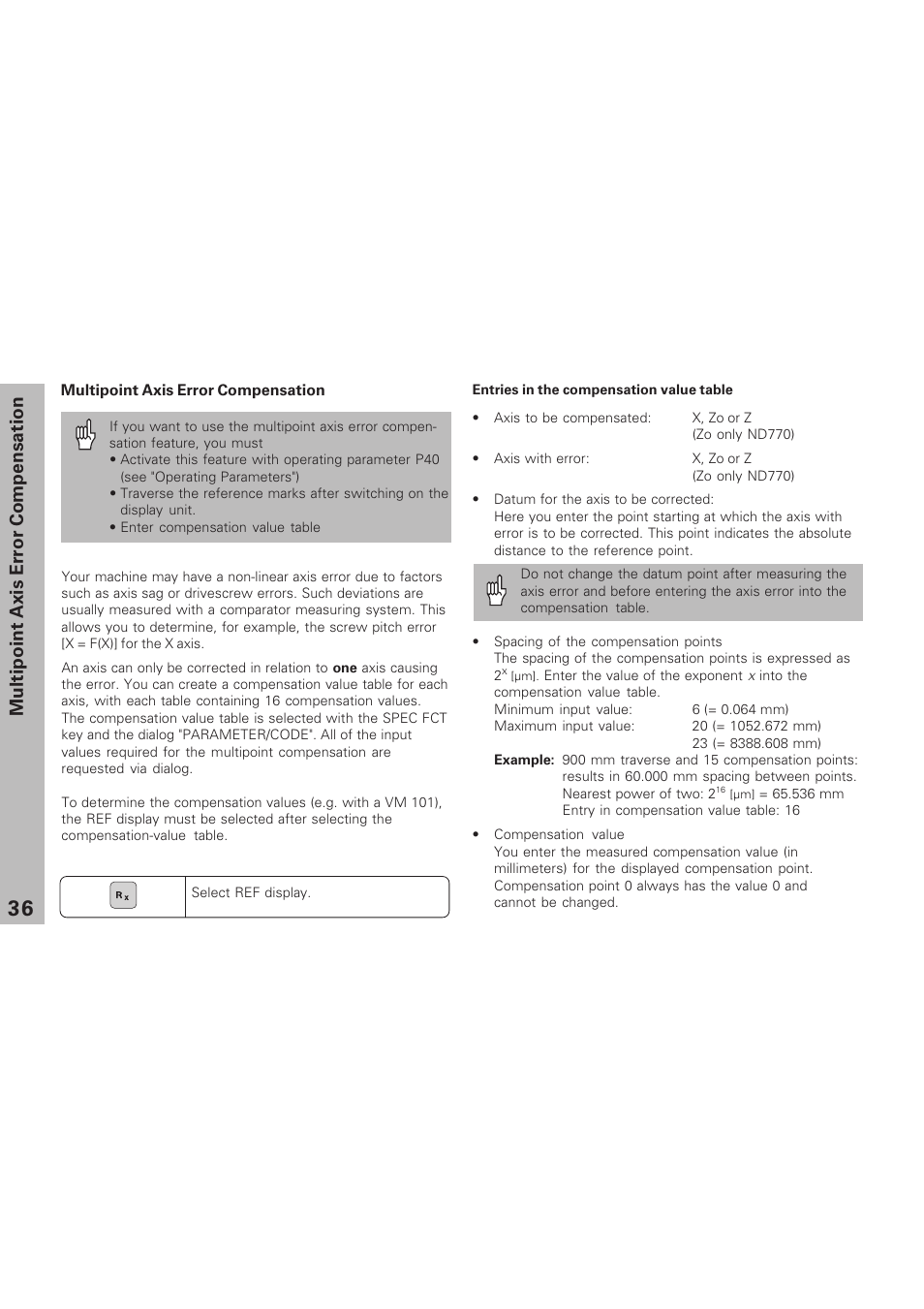 Multipoint axis error compensation, Input in compensation value table | HEIDENHAIN ND 730 v.1 User Manual | Page 35 / 40