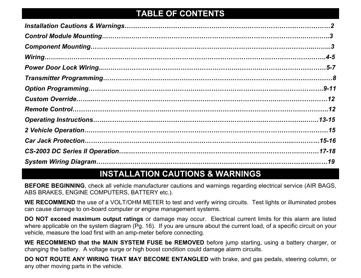 Crimestopper Security Products CS-2003DC SERIES II User Manual | Page 2 / 18