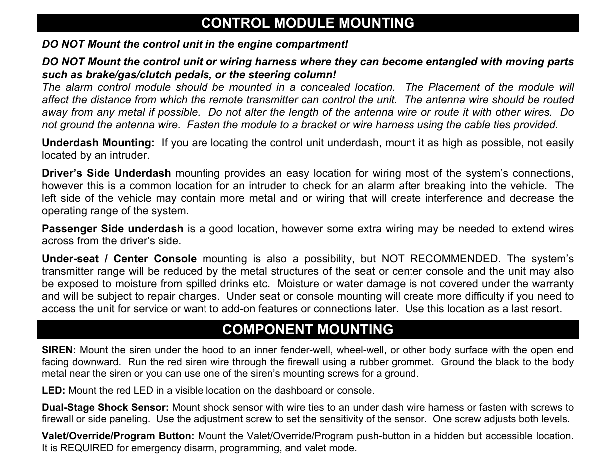 Control module mounting, Component mounting | Crimestopper Security Products CS-2003DC SERIES II User Manual | Page 3 / 18