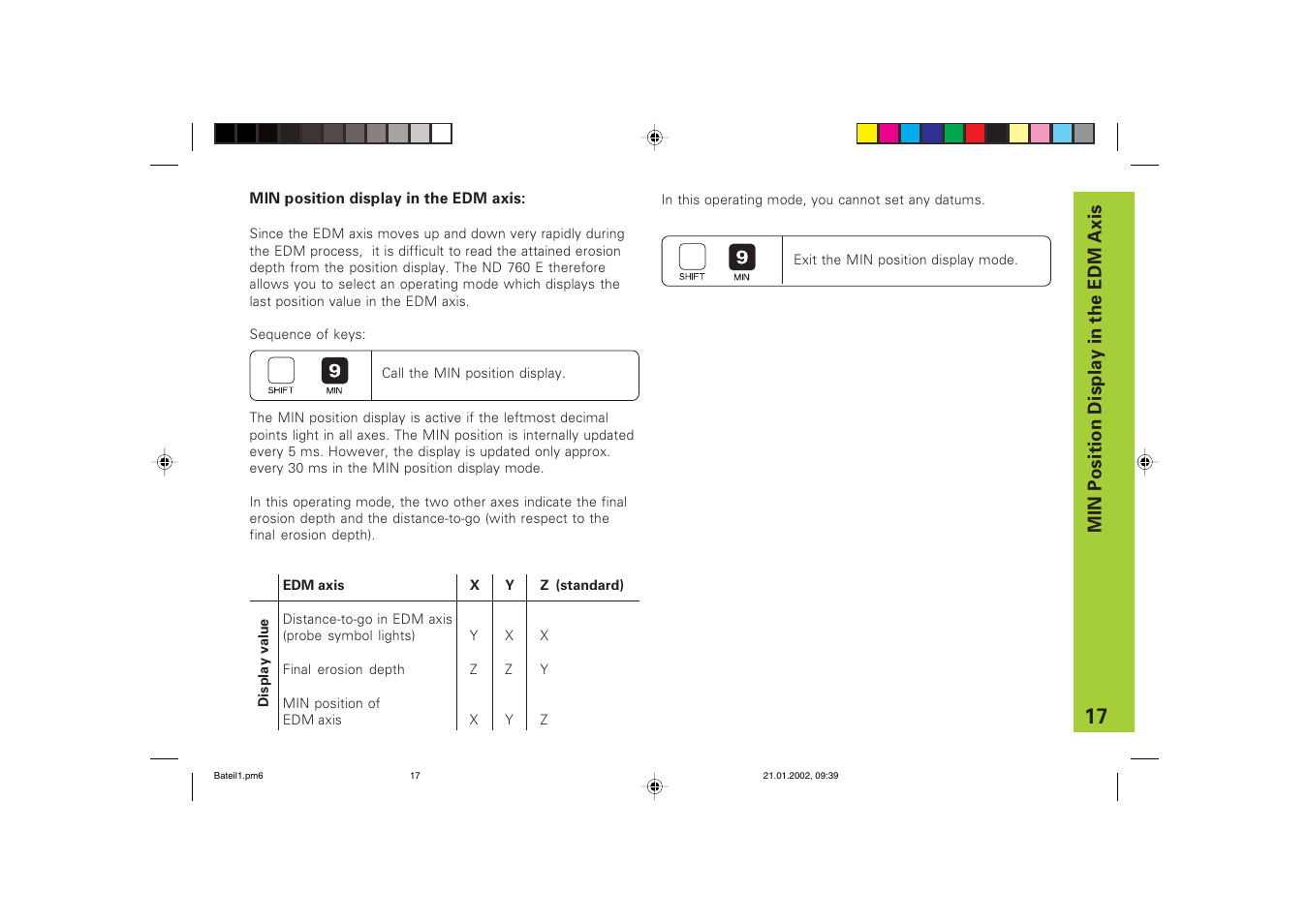 Min position display in the edm axis | HEIDENHAIN ND 760 E User Manual | Page 17 / 44