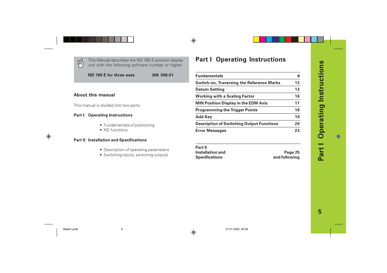 Part i operating instructions | HEIDENHAIN ND 760 E User Manual | Page 5 / 44