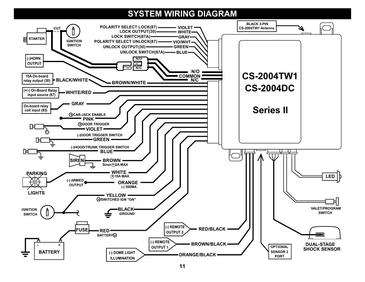 Series ii, System wiring diagram | Crimestopper Security Products CS-2004TW1 User Manual | Page 11 / 24