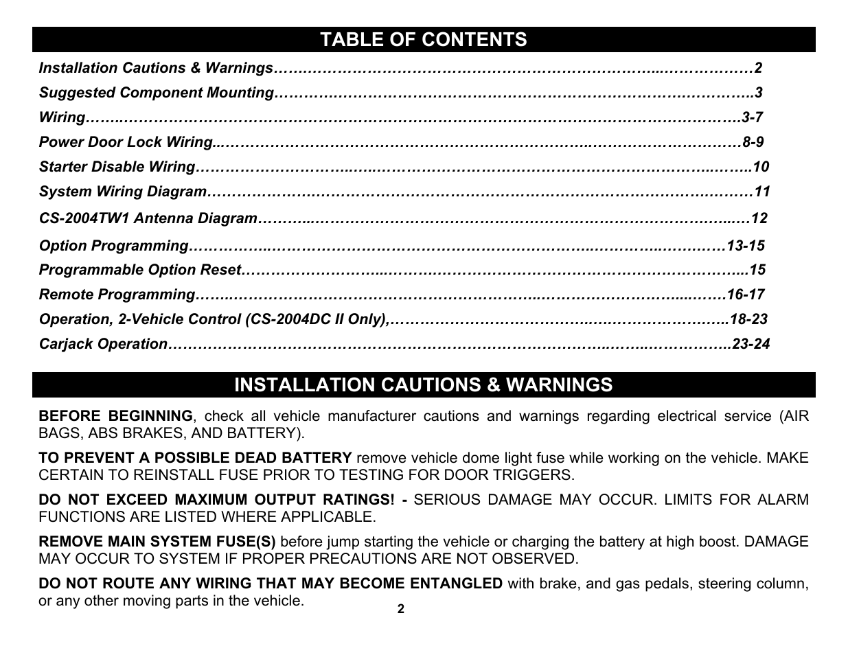 Crimestopper Security Products CS-2004TW1 User Manual | Page 2 / 24