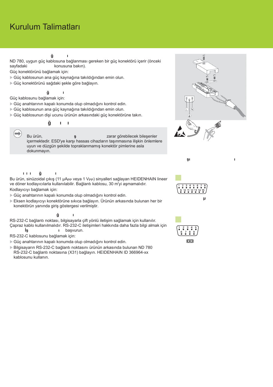 Nd 780 kurulum talimatlarõ, Veri arabirim ba ÷lantõlarõ | HEIDENHAIN ND 780 Installation User Manual | Page 102 / 132