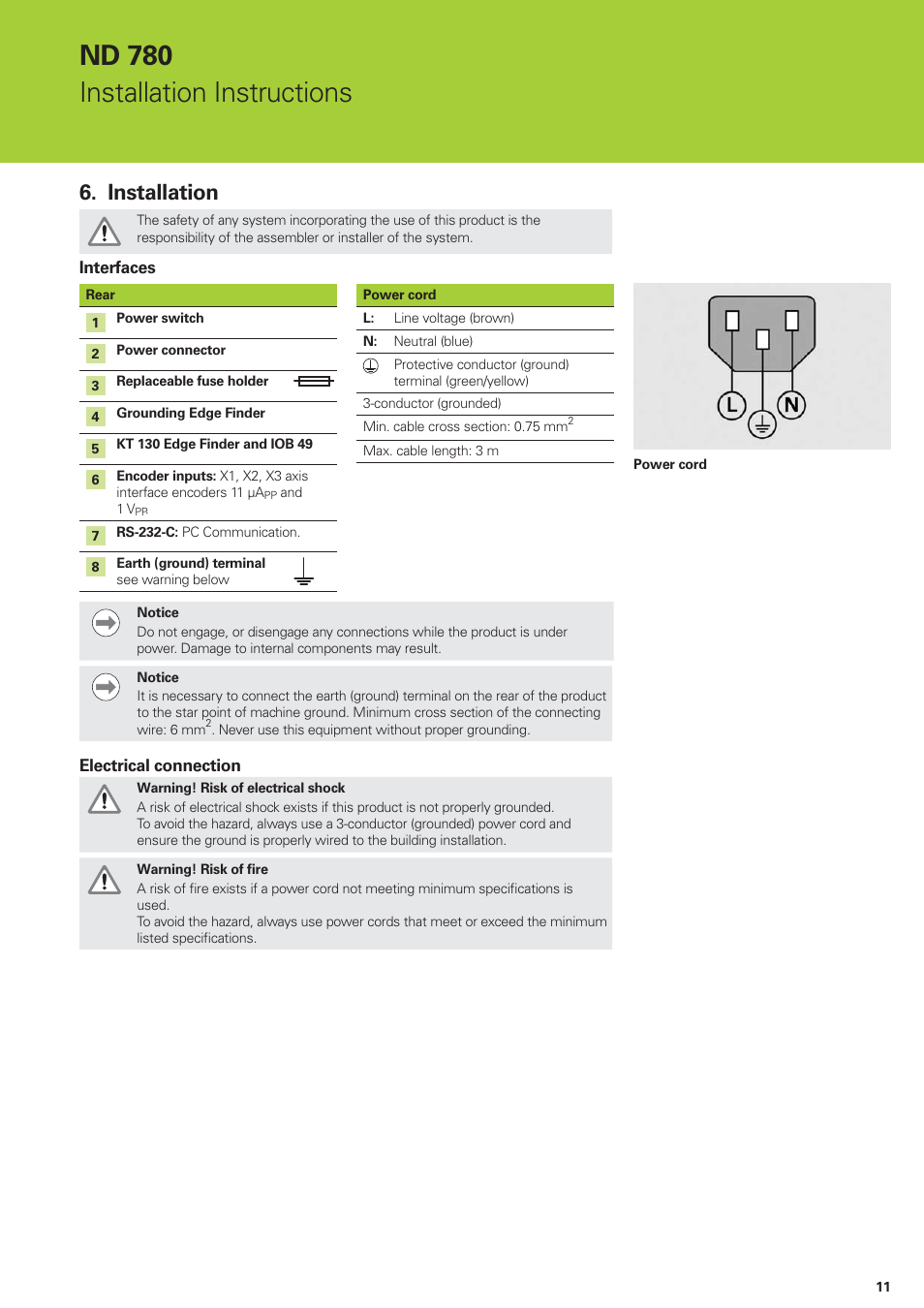 Nd 780 installation instructions, Installation | HEIDENHAIN ND 780 Installation User Manual | Page 11 / 132
