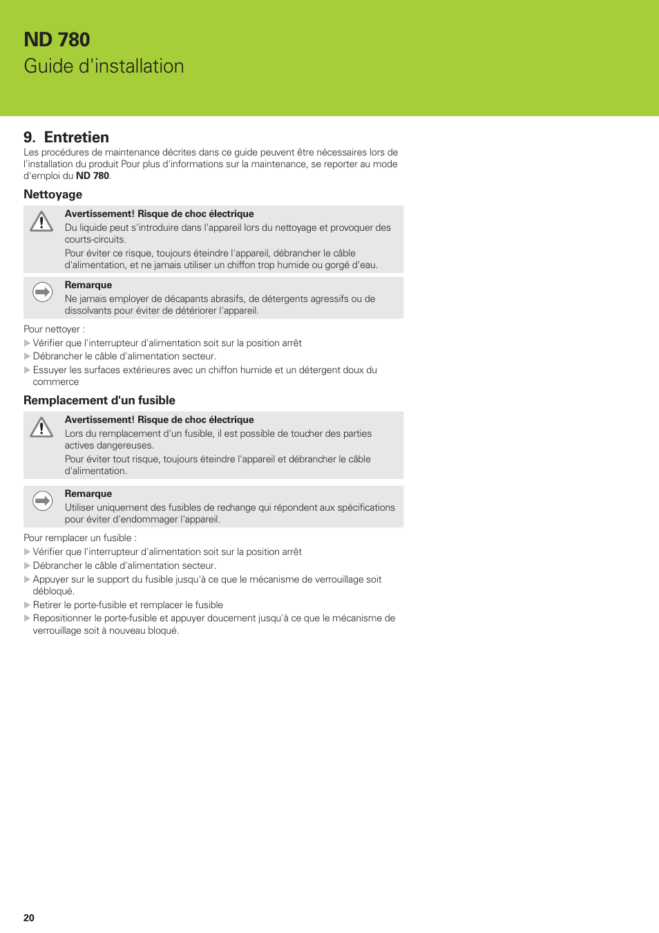 Nd 780 guide d'installation, Entretien | HEIDENHAIN ND 780 Installation User Manual | Page 20 / 132