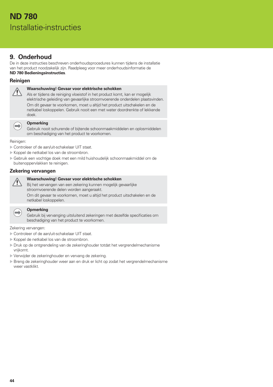 Nd 780 installatie-instructies, Onderhoud | HEIDENHAIN ND 780 Installation User Manual | Page 44 / 132