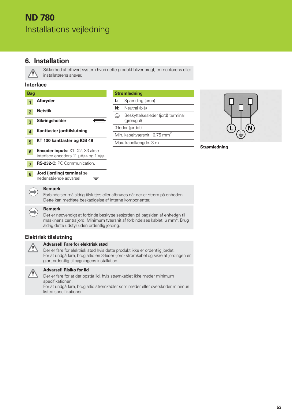 Nd 780 installations vejledning, Installation | HEIDENHAIN ND 780 Installation User Manual | Page 53 / 132