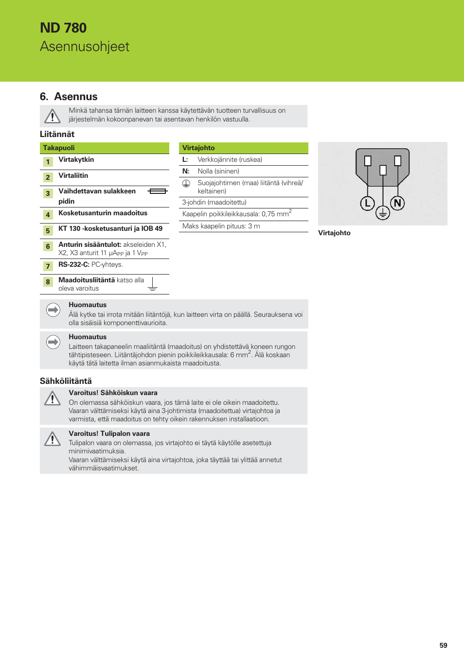 Nd 780 asennusohjeet, Asennus | HEIDENHAIN ND 780 Installation User Manual | Page 59 / 132