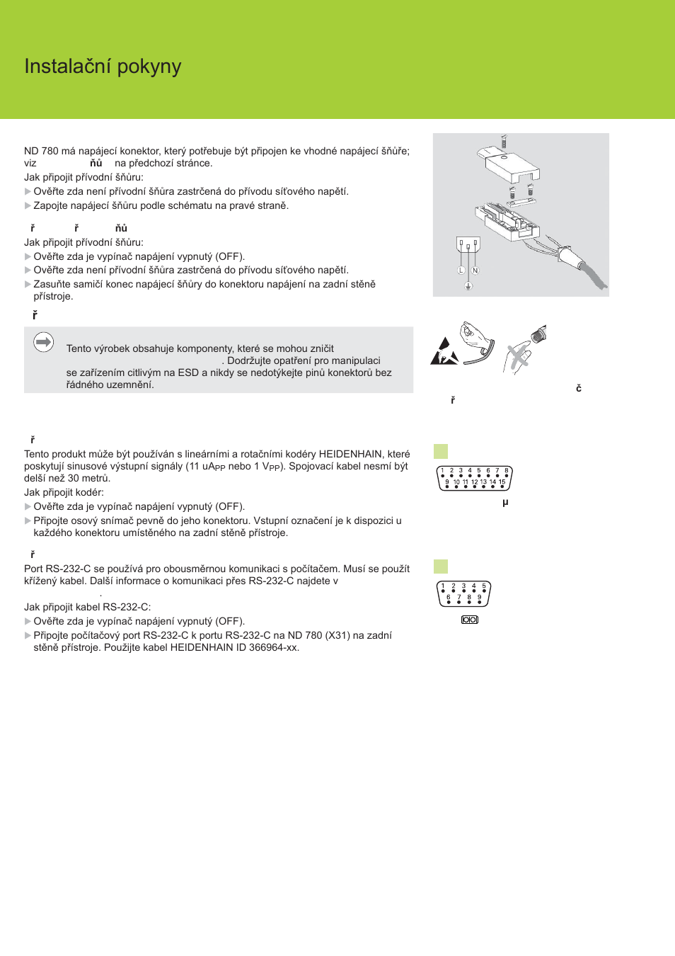 Nd 780 instalaþní pokyny, Pĝípojky datového rozhraní | HEIDENHAIN ND 780 Installation User Manual | Page 66 / 132