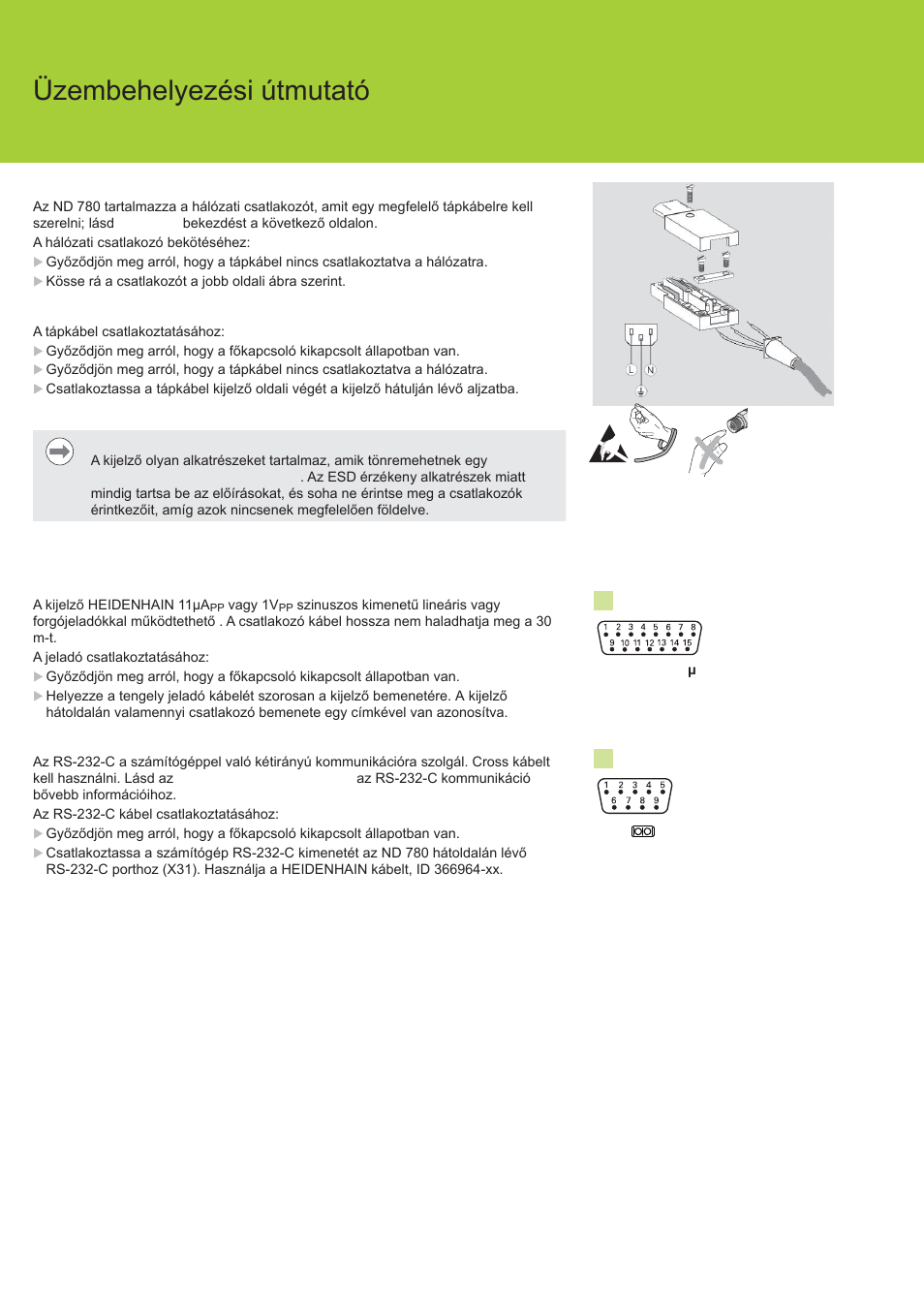 Nd 780 üzembehelyezési útmutató, Jeladó és adatátviteli csatlakozás | HEIDENHAIN ND 780 Installation User Manual | Page 78 / 132