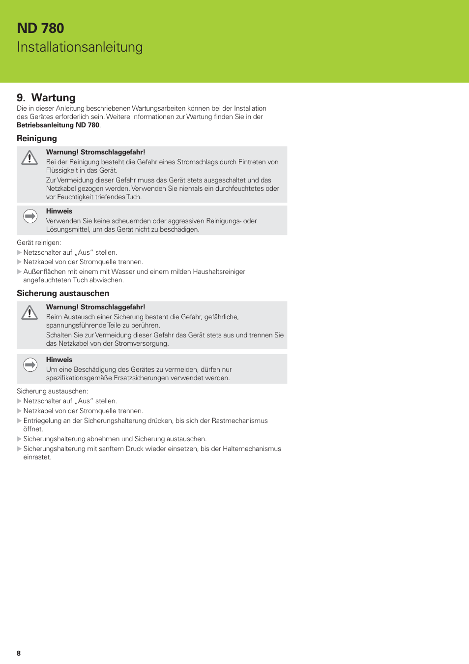 Nd 780 installationsanleitung, Wartung | HEIDENHAIN ND 780 Installation User Manual | Page 8 / 132