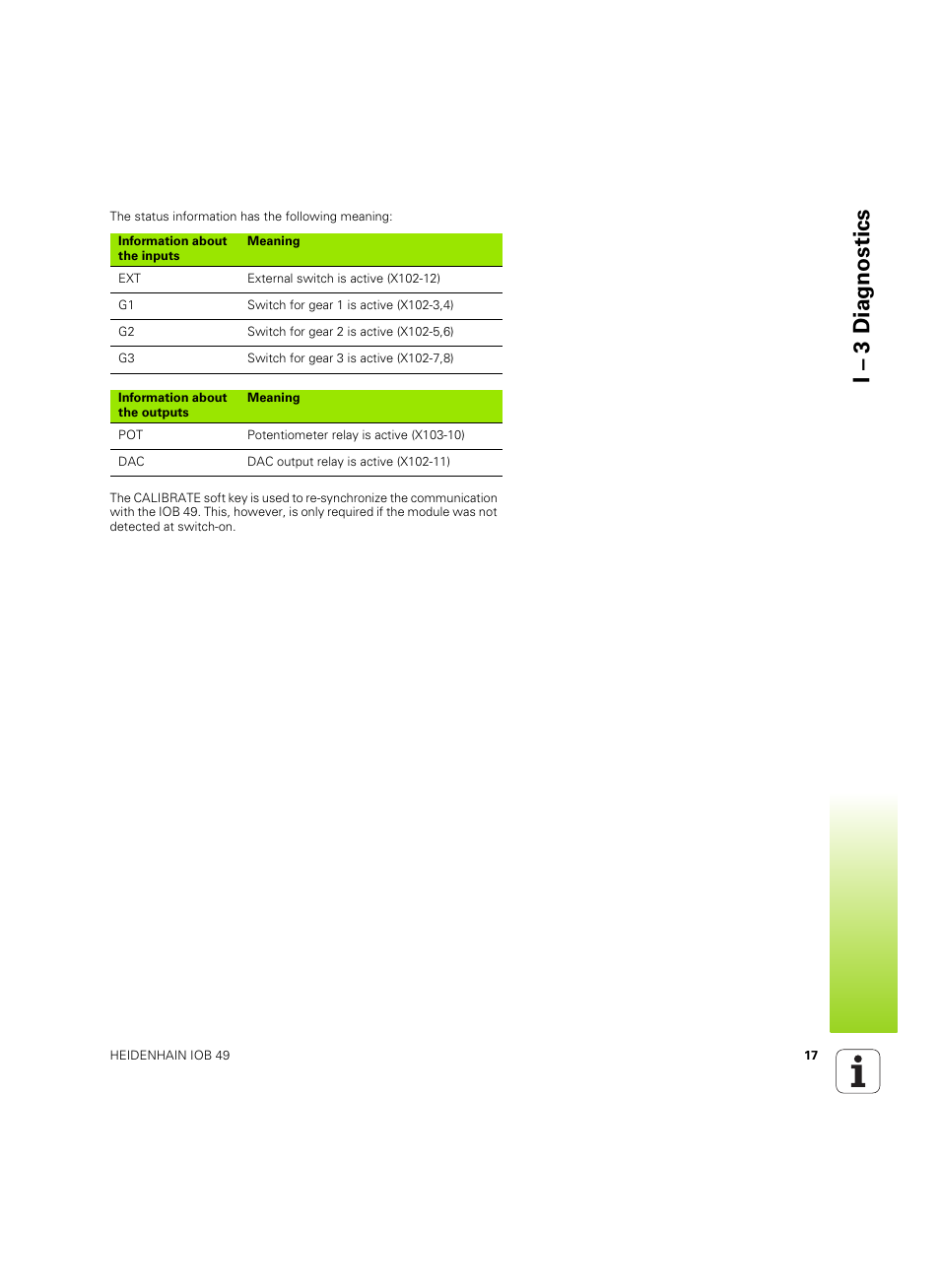 I – 3 diagnostics | HEIDENHAIN IOB 49 User Manual | Page 17 / 21