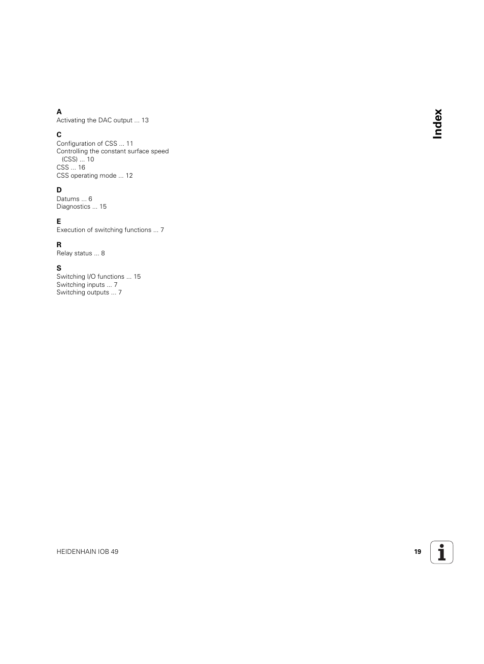 Index | HEIDENHAIN IOB 49 User Manual | Page 19 / 21