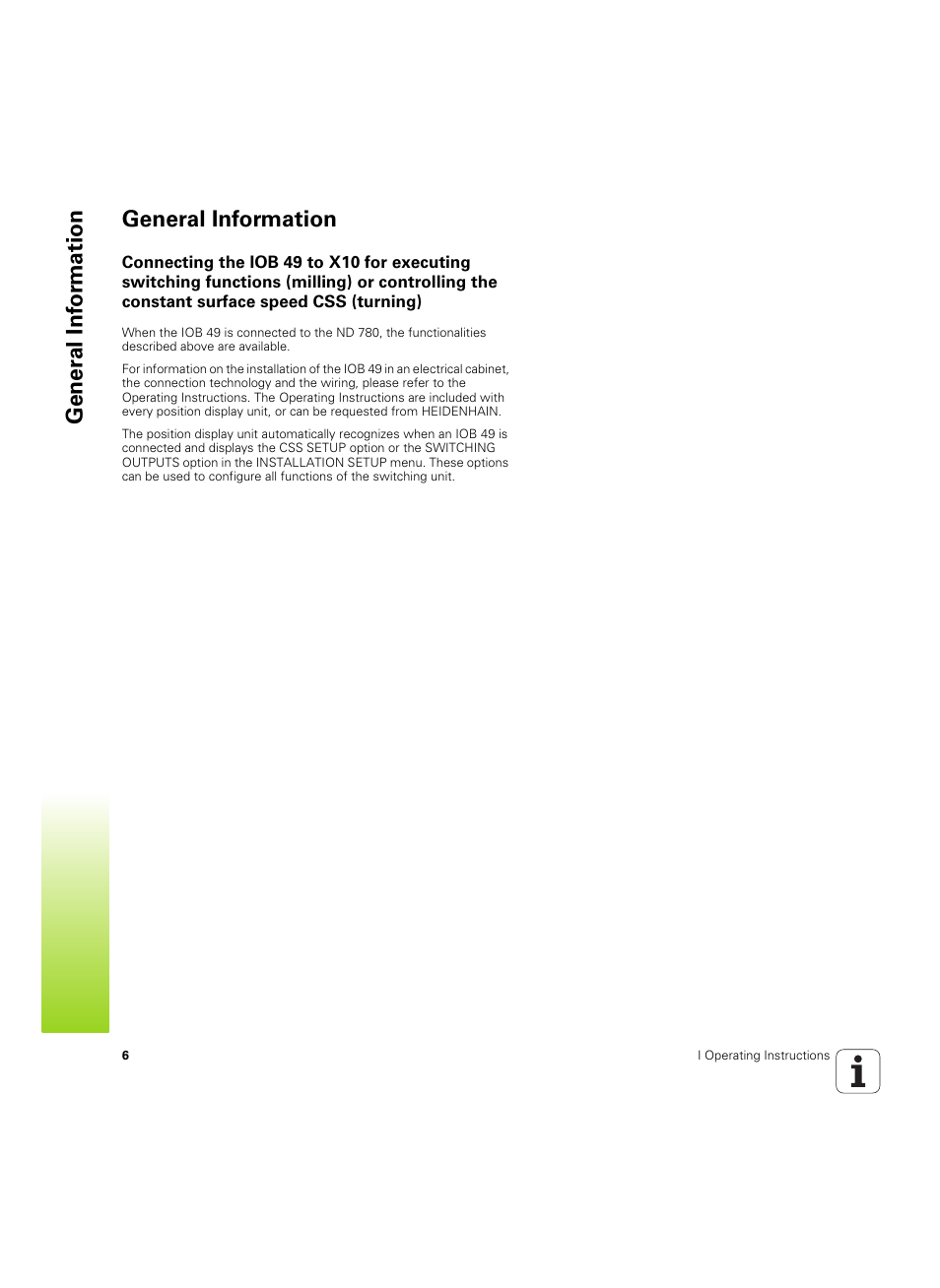 General information, I general information, Gener al inf o rm ation general information | HEIDENHAIN IOB 49 User Manual | Page 6 / 21
