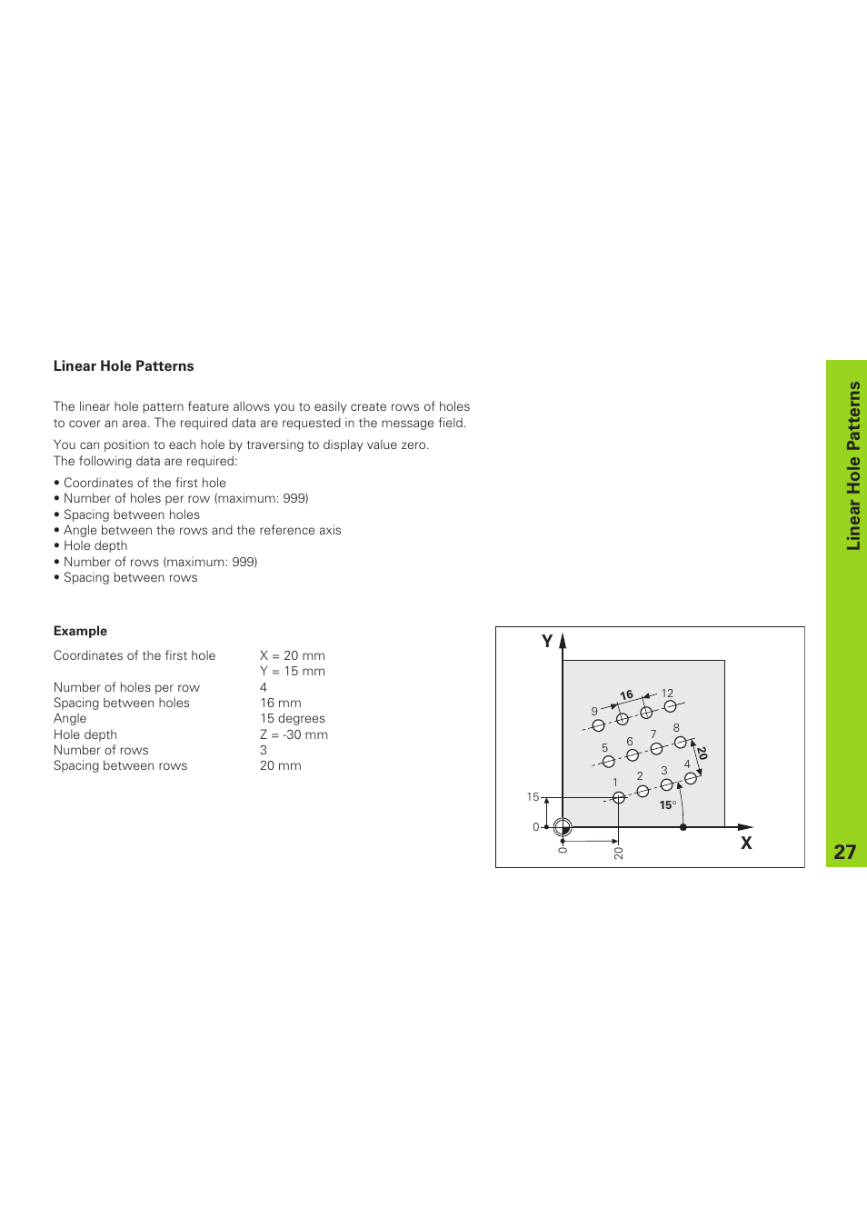 Linear hole patterns | HEIDENHAIN ND 920 User Manual | Page 27 / 68