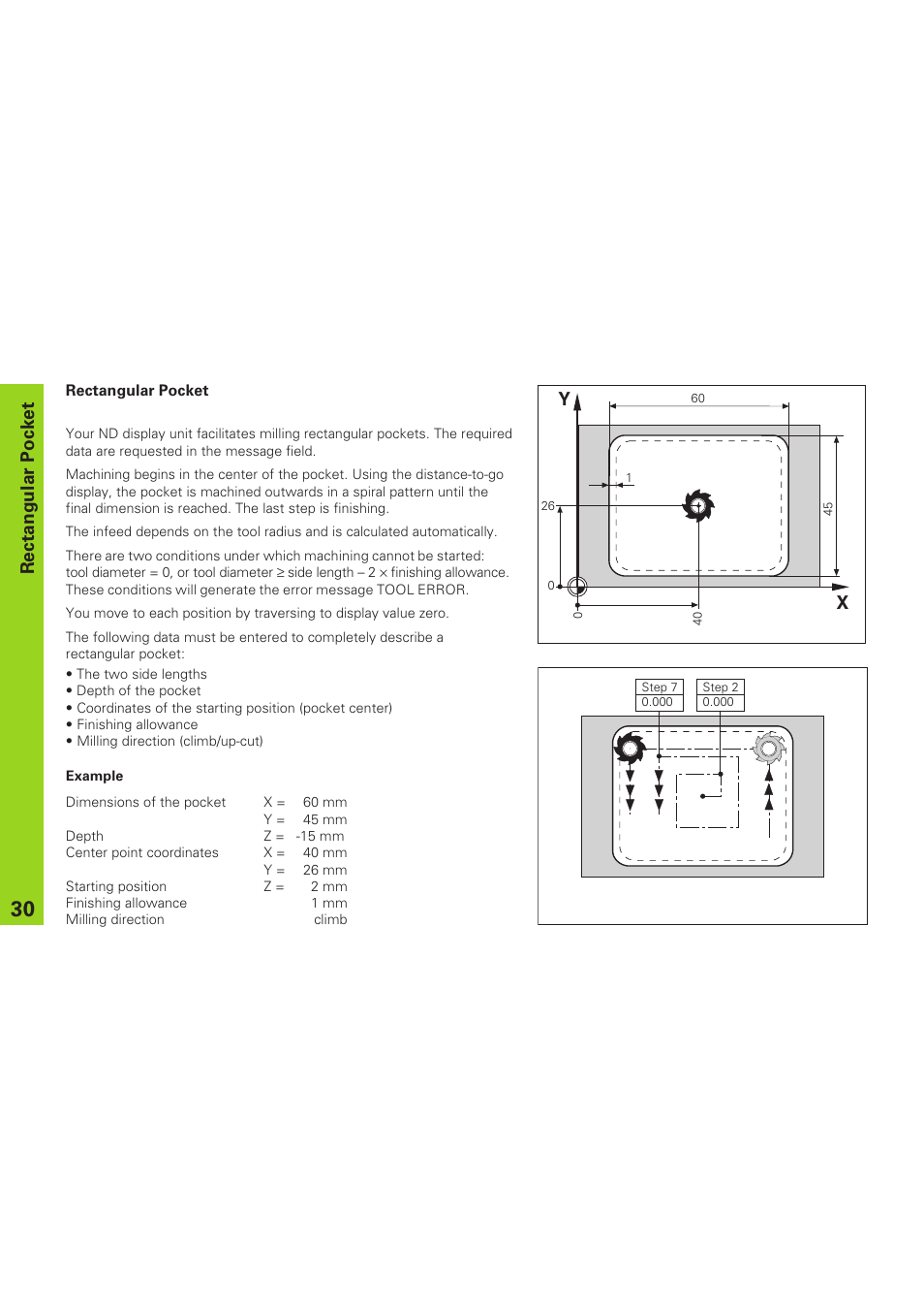 Rectangular pocket | HEIDENHAIN ND 920 User Manual | Page 30 / 68