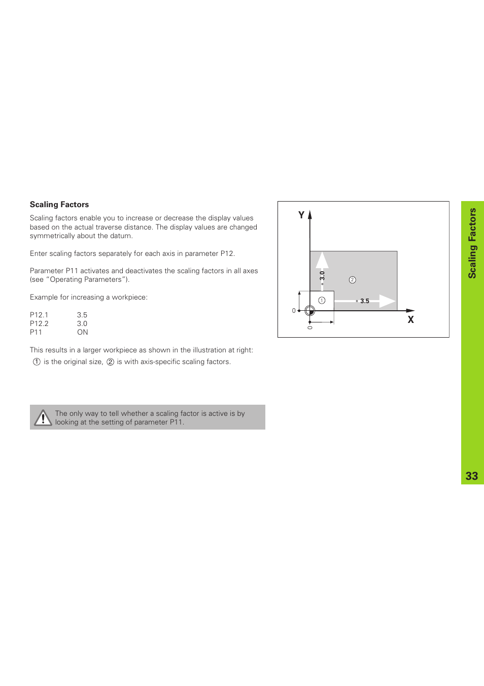 Scaling factors, Scaling factors y x | HEIDENHAIN ND 920 User Manual | Page 33 / 68