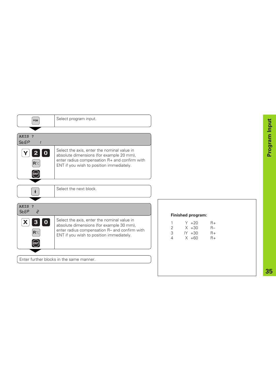 20 y, 0x 3, Program input | HEIDENHAIN ND 920 User Manual | Page 35 / 68